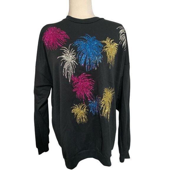 tee dees vintage black fireworks print metallic long sleeve sweater Large - Picture 1 of 5